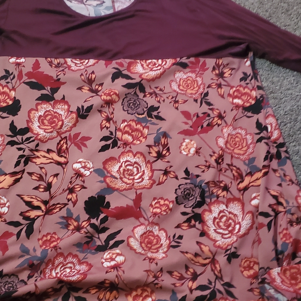 Lily White Burgundy and Floral Blouse